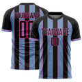 Custom Black Light Blue-Pink Pinstripe Line Sports Sublimation Soccer Uniform Jersey