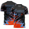 Custom Black Orange-Powder Blue Abstract Fragment Art Splash Sports Sublimation Soccer Uniform Jersey