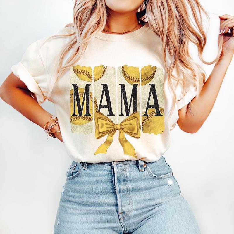 Softball Mama Vintage Softball Coquette Softball Mom Game Day Softball Softball Brushstroke Softball Bow T-Shirts