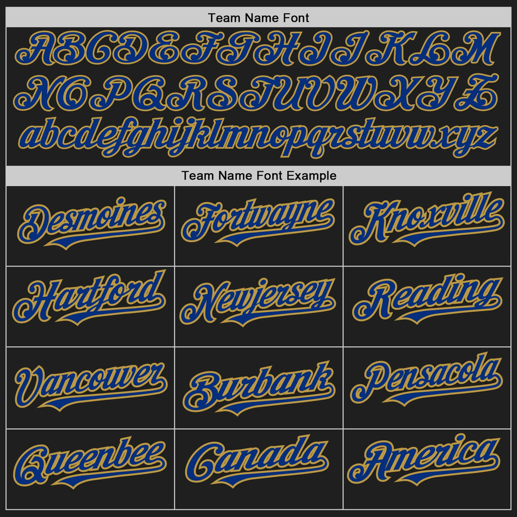 Custom Black Old Gold Pinstripe Royal Two-Button Unisex Softball Jersey