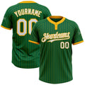 Custom Kelly Green Gold Pinstripe White Two-Button Unisex Softball Jersey