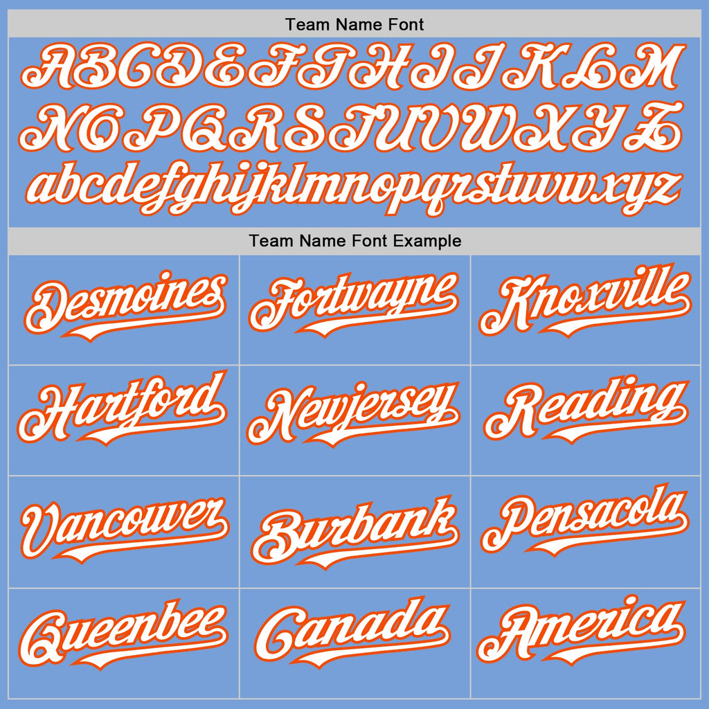 Custom Light Blue Orange Pinstripe White Two-Button Unisex Softball Jersey