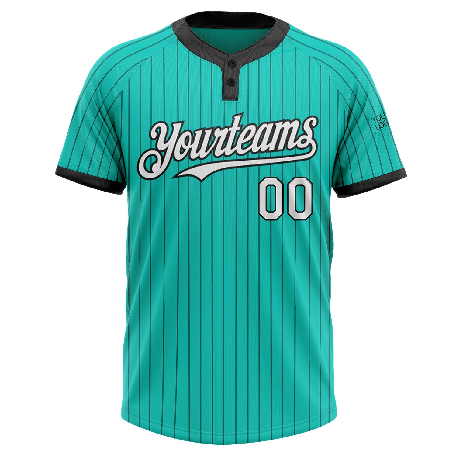 Custom Aqua Black Pinstripe White Two-Button Unisex Softball Jersey