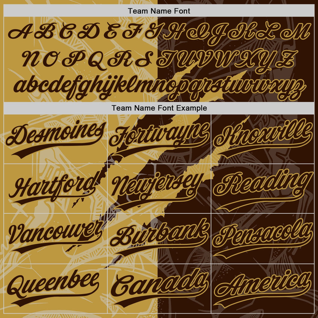 Custom Graffiti Pattern Brown-Old Gold 3D Scratch Two-Button Unisex Softball Jersey