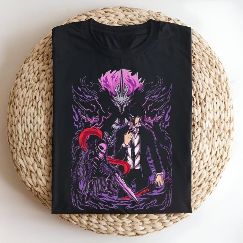 Solo Leveling Shadow Monarch Jinwoo Sung Igris Fanart Manhwa Shirt Dark Fantasy Anime Otaku T-Shirts