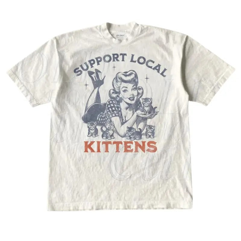 Support Local Kittens Retro Vintage 1940 Pop Fun Cat Shirt Funny Cat Shirts Nostalgia Cat Lovers Shirt T-Shirts