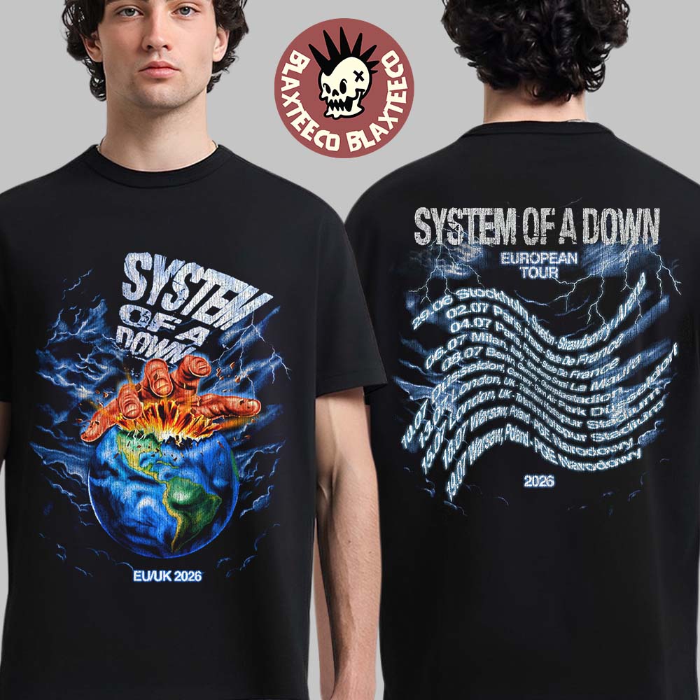 System Of A Down EU And UK 2026 Tour Merch The Hand Over Globe With Dates Back Two Sided T-Shirt