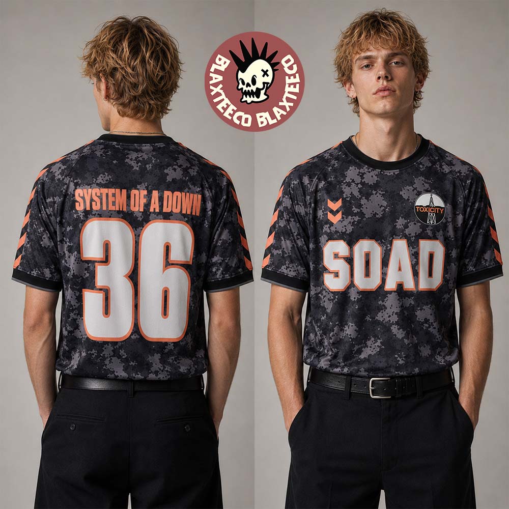 System Of A Down EU And UK 2026 Tour Merch Toxicity Black Camo Football Jersey