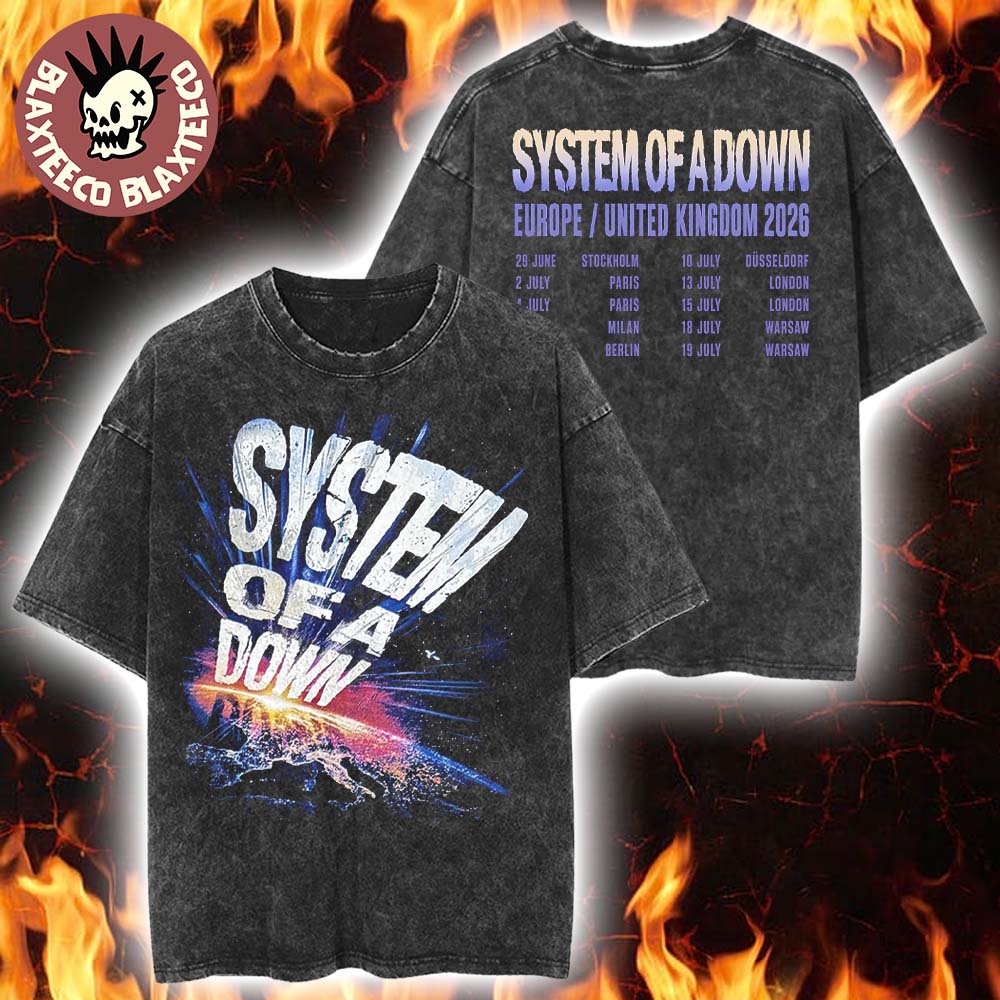 System Of A Down EU And UK Tour 2026 Merch Official Art With Dates Vintage Washed Tee