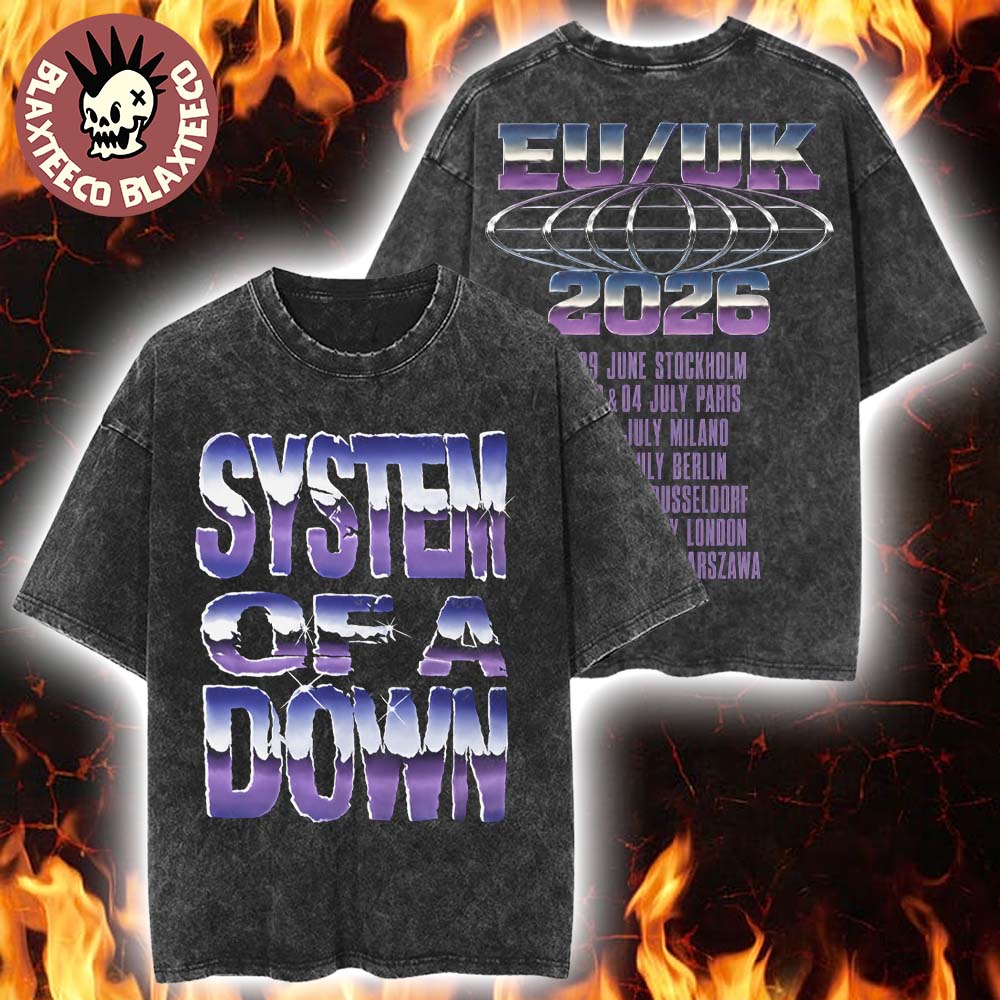 System Of A Down EU And UK Tour 2026 Merch Retro Logo Style With Dates Vintage Washed Tee