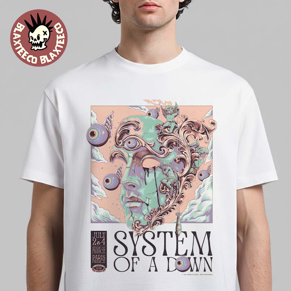 System Of A Down Paris France 2026 Specific Venue Poster At Stade De France On July 2 And 4 2026 Baroque The Phantom of the Opera Art T-Shirt