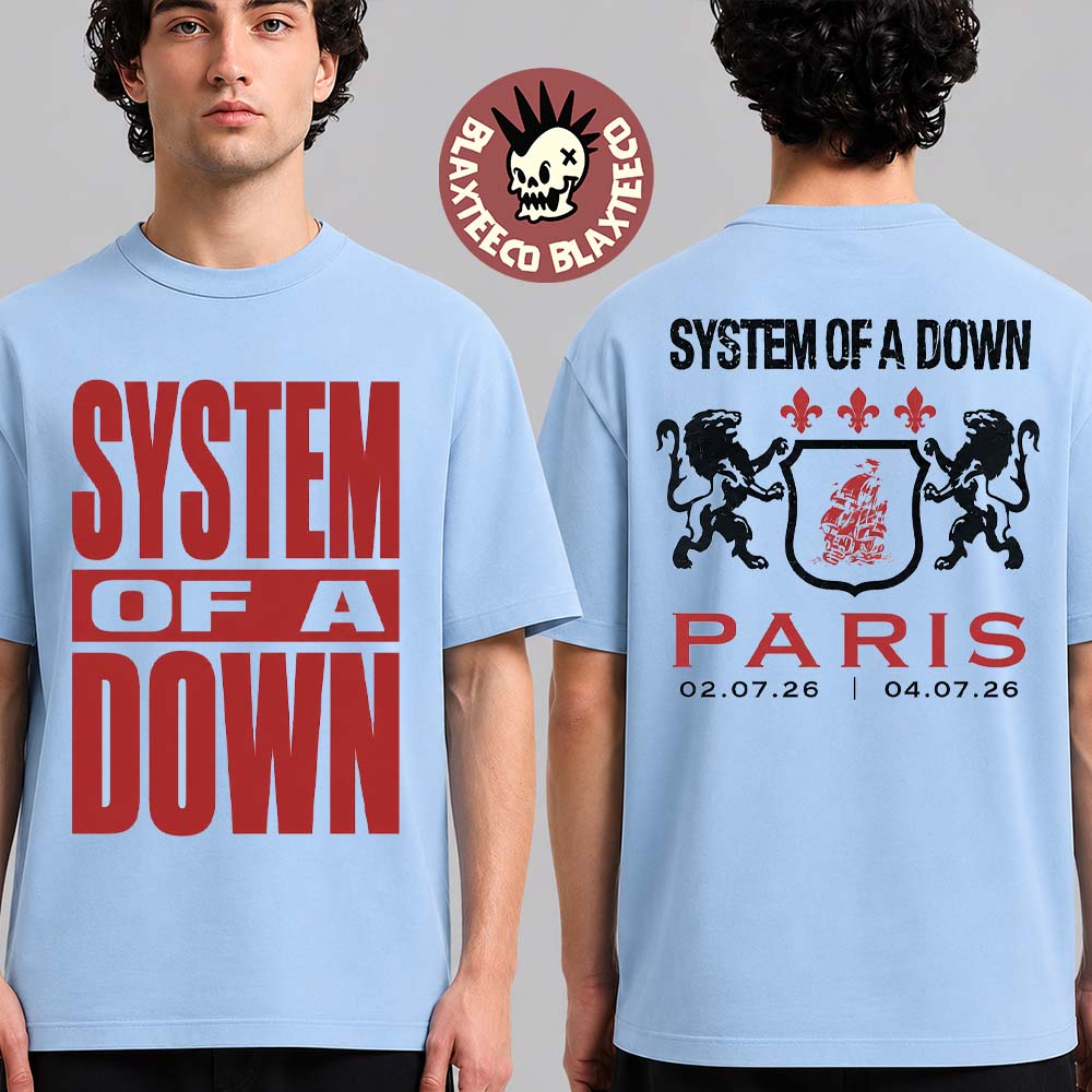 System Of A Down Paris France 2026 Stade de France Pop Up Shop Exclusive Tee On 2 And 4 July 2026 Blue T-Shirt