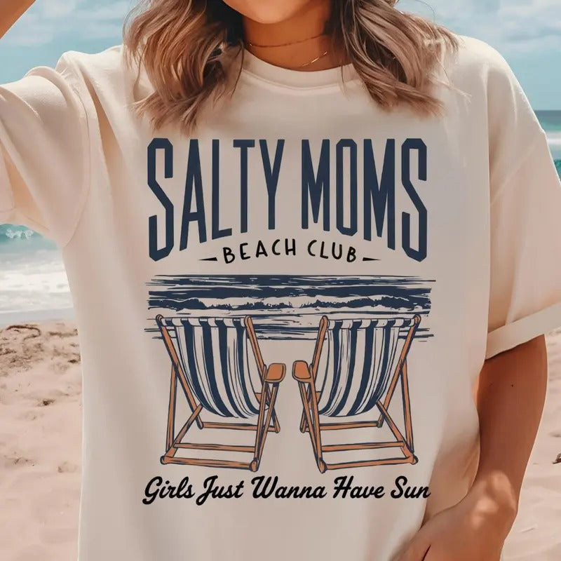Beach Club Salty Mom Summer Shirt Retro Beach Girl Funny Sarcastic Mom Shirt T-Shirts