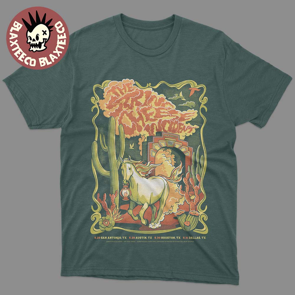 The String Cheese Incident Texas 2026 Run Shows Poster From May 28 To 31 2026 In San Antonio Austin Houston And Dallas T-Shirt
