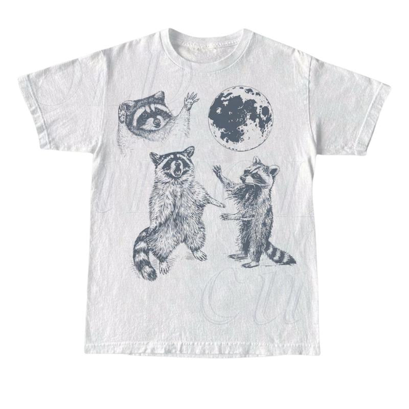Three Raccoons Vintage Retro Raccoon Moon Raccoon Lovers Funny Raccon Galaxy Raccoon Menswear Top Underwear Streetwear T-Shirts