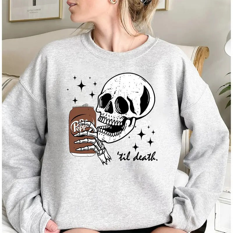 Till Death Dr. Pepper Skeleton Halloween Cute Pepper Shirt Skeleton Drinking Dr. Pepper T-Shirts