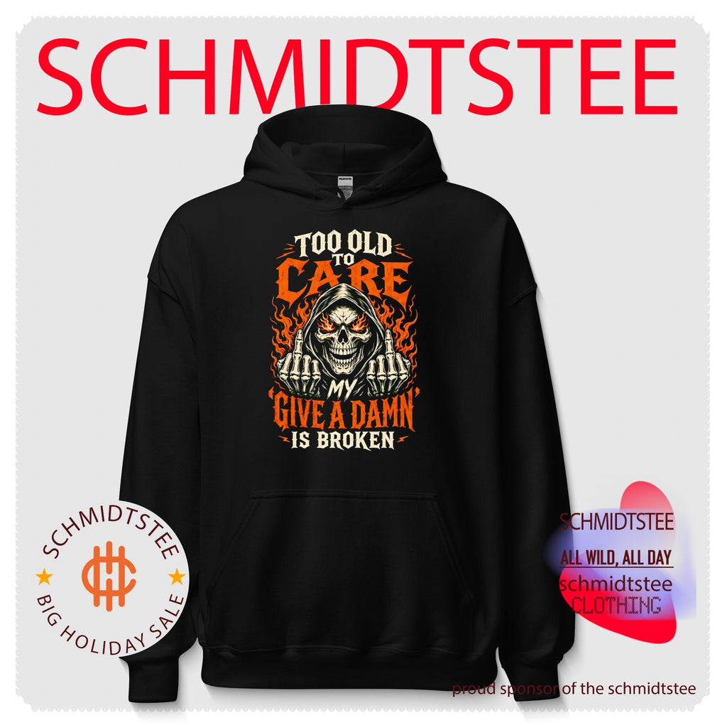 Too old to care my give a damn is broken skull middle finger vintage shirt
