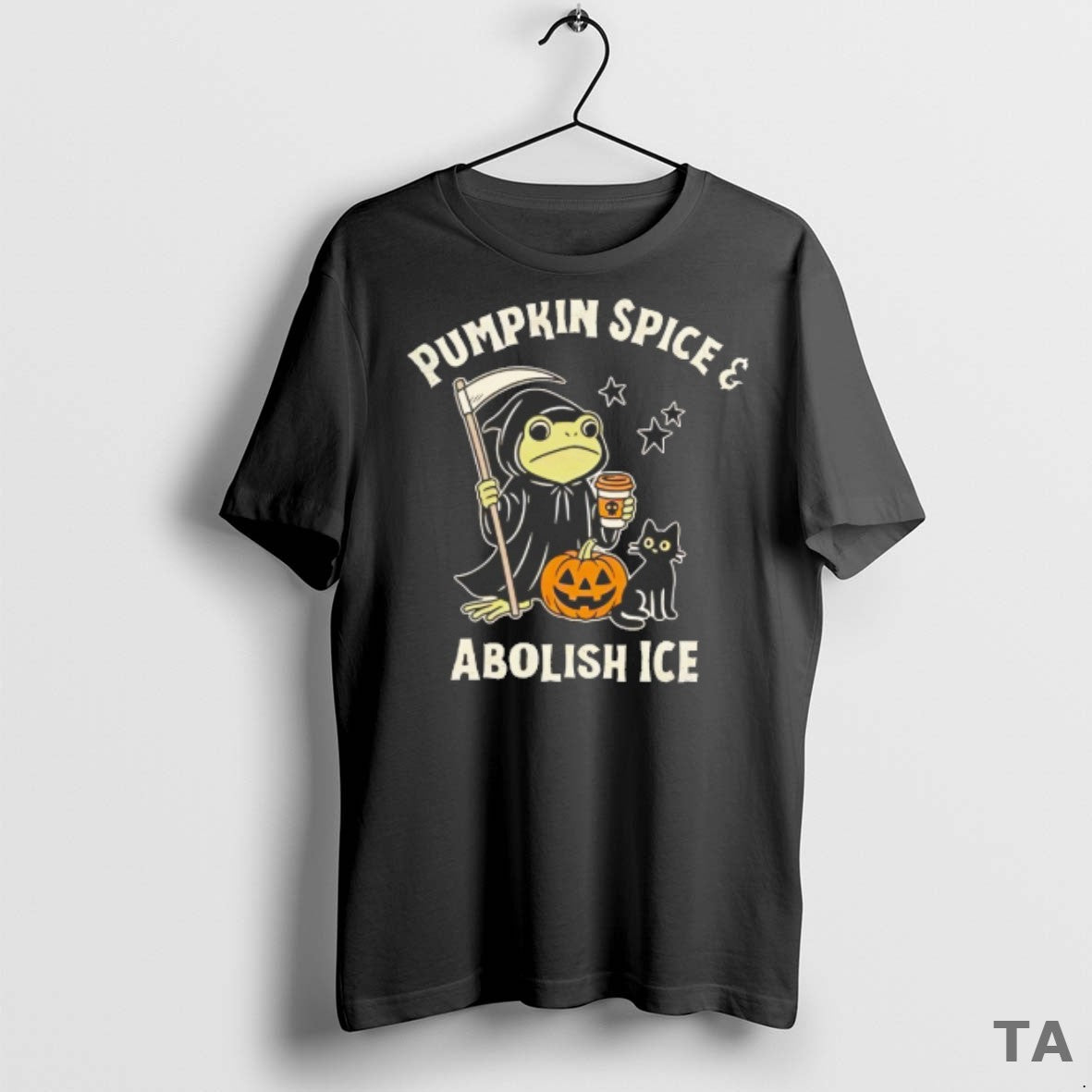 Top Frog Cat Pumpkin Spice And Abolish Ice Halloween T Shirt Sweater