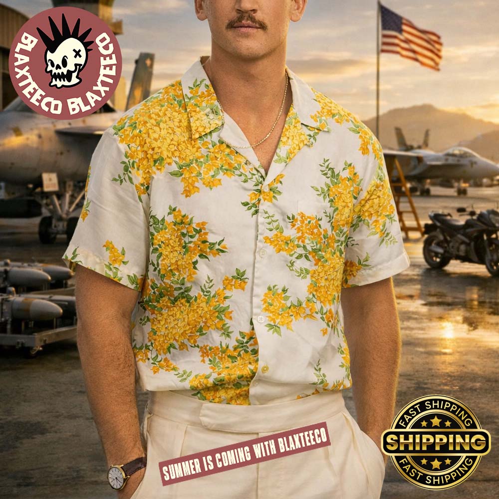 Gun Miles Teller Golden Tropical Floral Hawaiian Shirt