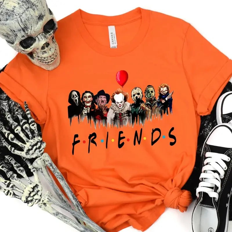 Trending Horror Characters Friends Halloween Horror Movie Characters Cotton Orange Available Sizes Small & Medium Menswear Soft T-Shirts