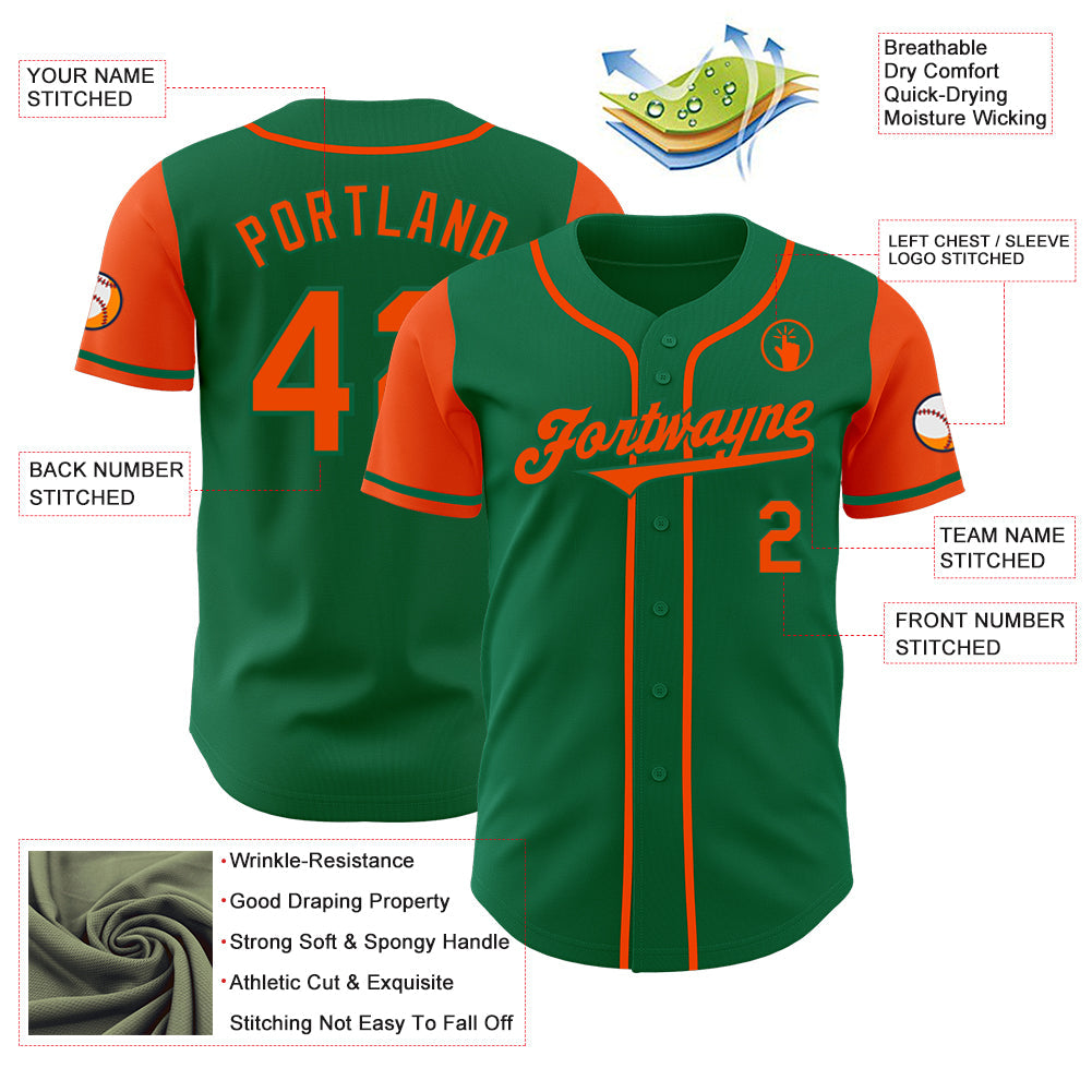 Custom Kelly Green Orange Authentic Two Tone Baseball Jersey