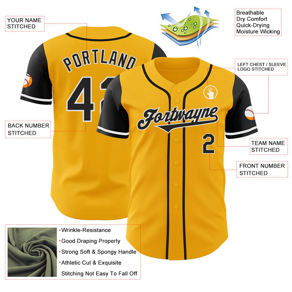 Custom Gold Black-White Authentic Two Tone Baseball Jersey