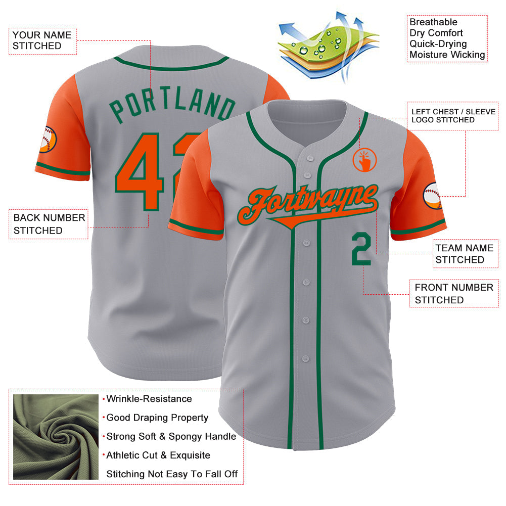 Custom Gray Orange-Kelly Green Authentic Two Tone Baseball Jersey