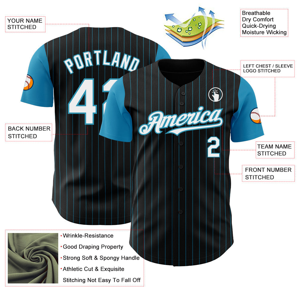 Custom Black Panther Blue Pinstripe White Authentic Two Tone Baseball Jersey