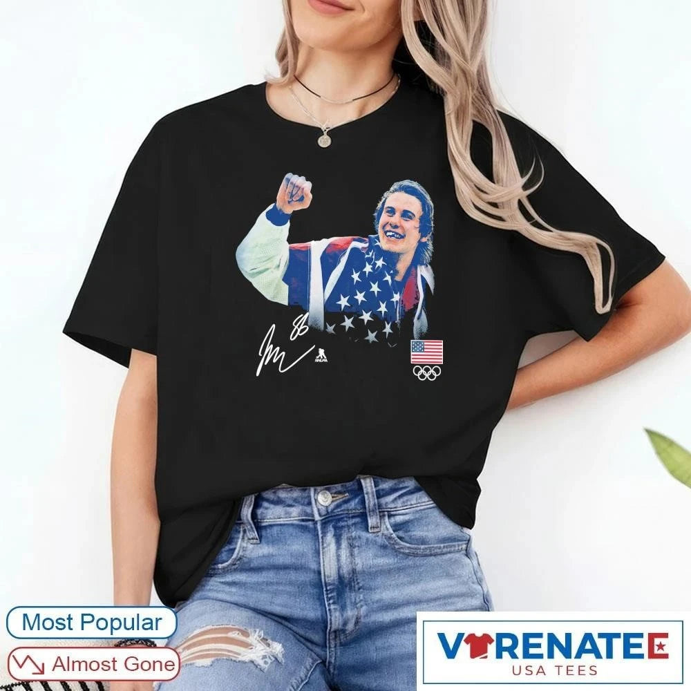 USA Hockey Jack Hughes Gold Medal Flag Signature shirt
