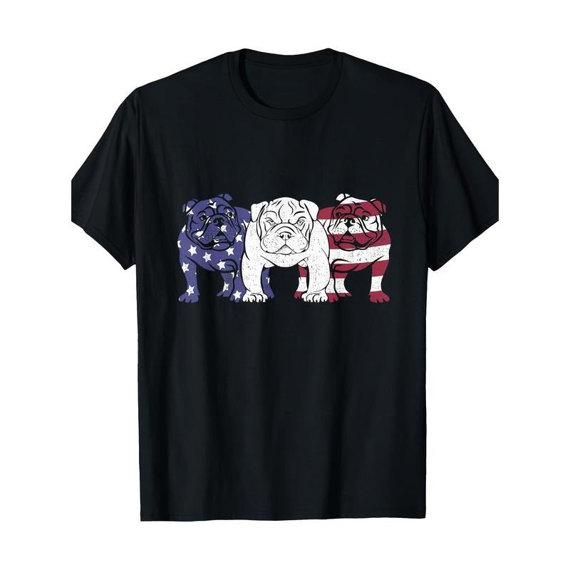 Unique English Bulldog Dog American Flag Retro Puppy Lover Made USA T-Shirts