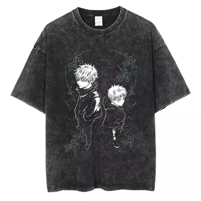 VINTAGE Washed Jujutsu Kaisen Satoru Gojo Short Sleeves Casual Cotton T-Shirts