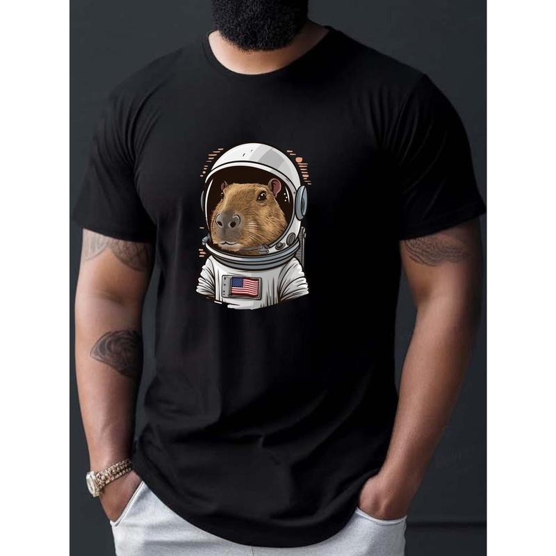Vibrant Capybara Print Short Sleeve Round Neck Daily Summer & Spring Top Casual Comfort Made USA T-Shirts