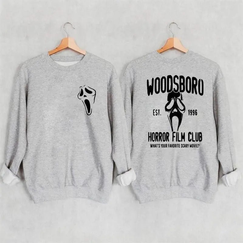 Vintage 2 Sides Woodsboro Horror Film Club Ghostface Scream Horror Movie Halloween T-Shirts