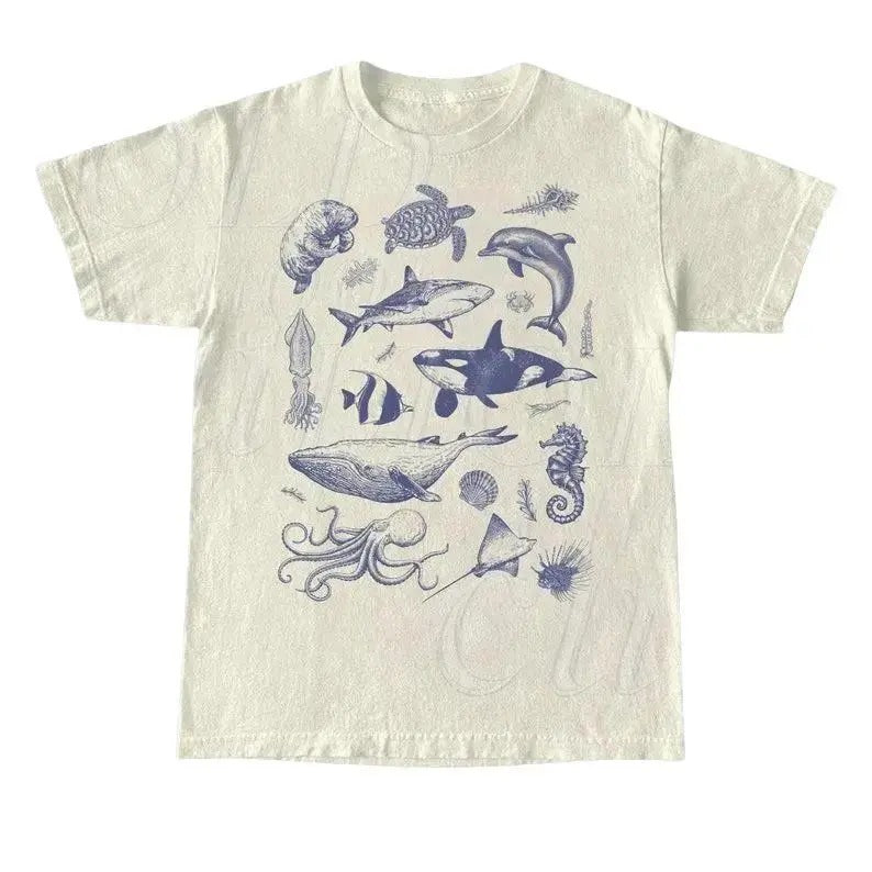 Vintage 90s Tattoo Sea Animal Retro Ocean Nature Shirt Sealife Ocean Whale Orca Turtle Dolphin Shirt Relaxed Inclusive Multiple Colorways Full Size Range T-Shirts