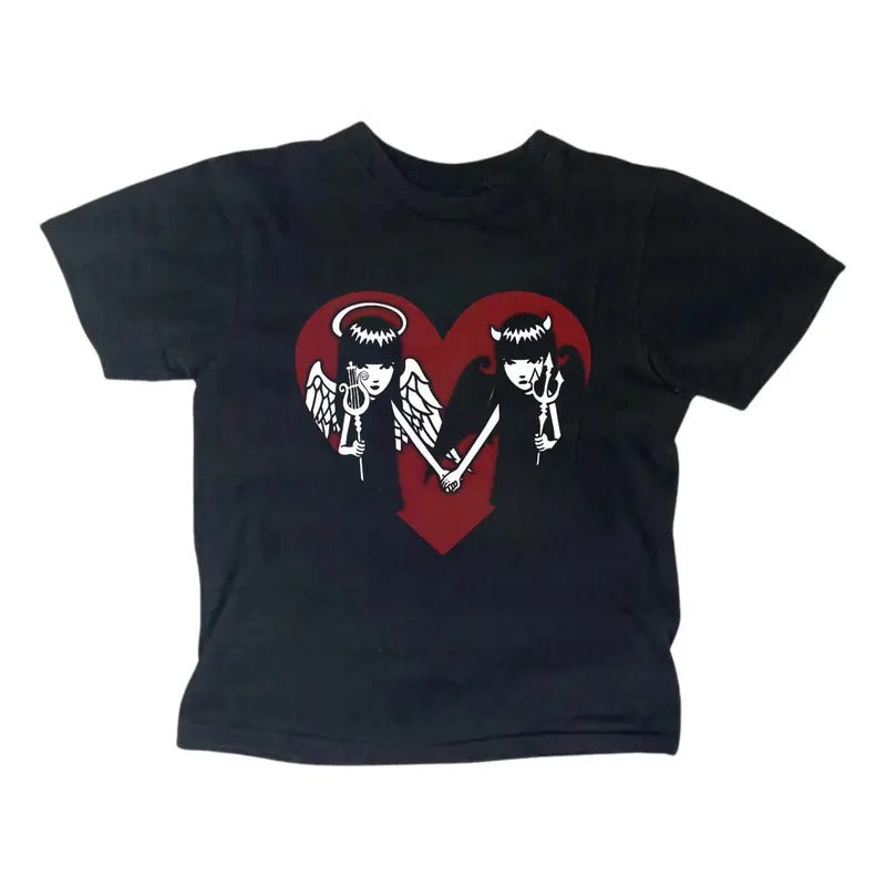 Vintage Emily Strange Baby Gothic Emo Girl Top Y2k Top Streetwear Grunge 2000s Fitted Womenswear Summer T-Shirts