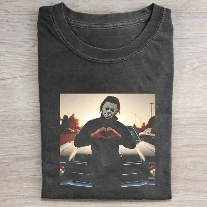Vintage Michael Myers Halloween Shirt Michael Myers Heart Hands Shirt Spooky Season Scary Movie Horror Movie Shirt Halloween Halloween Party Trick Treat Fall Season Halloween T-Shirts