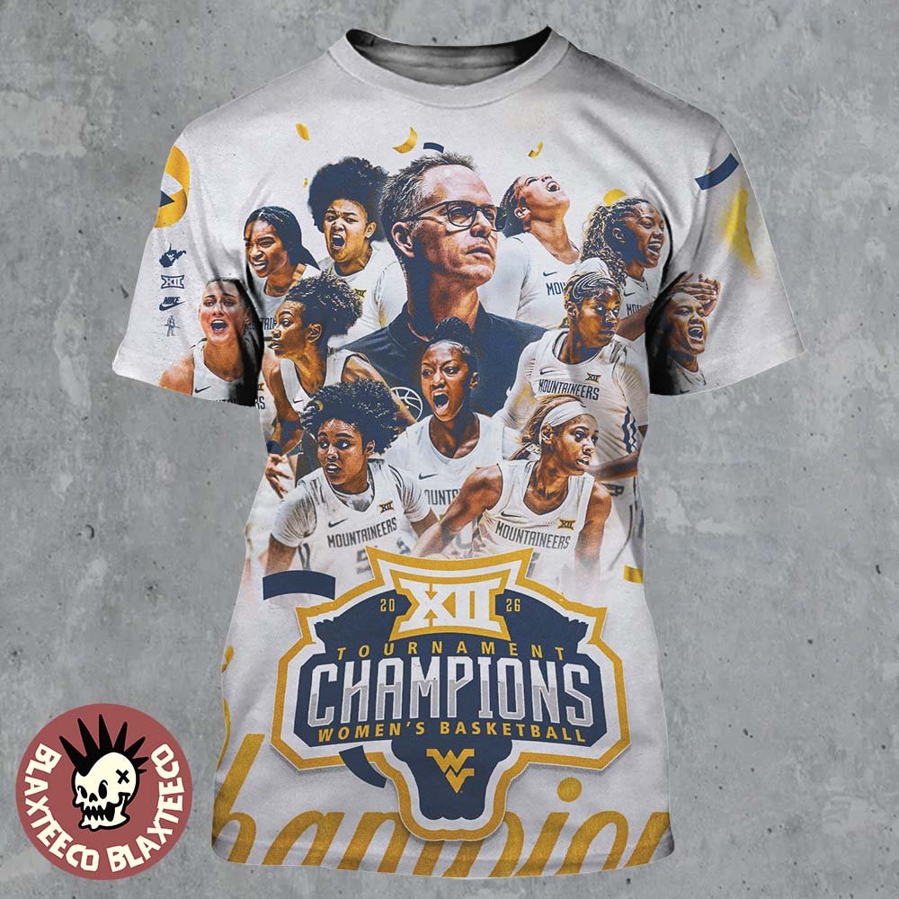 WVU West Virginia Mountaineers Women’s Basketball 2026 Big 12 Tournament Champions All Over Print Shirt