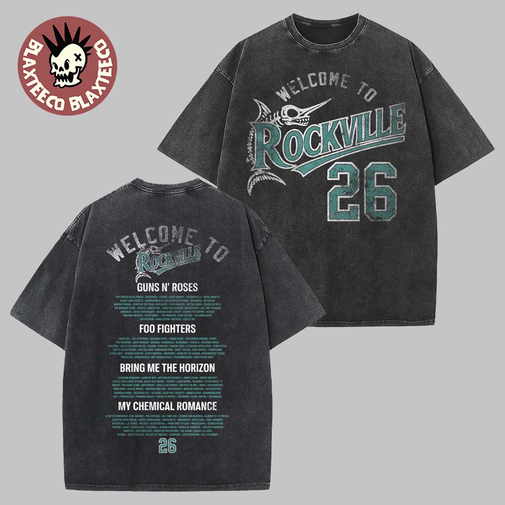 Welcome To Rockville 2026 Festival Merch Daytona Beach Rockville Marlins Vintage Washed Tee