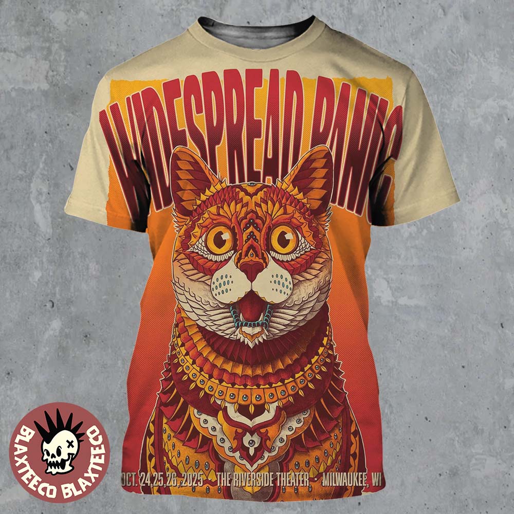 Widespread Panic Milwaukee Wisconsin 2025 Event Poster At Riverside Theater On October 24 25 26 2025 The Cat Art All Over Print Shirt