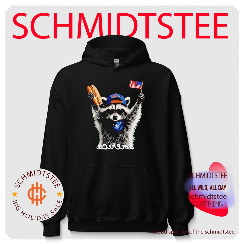 Wildly patriotic raccoon rocking heart sunglasses shirt