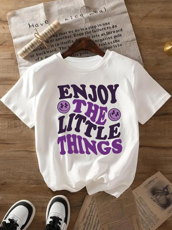 Cartoon Face & Letter Print Round Neck Casual Crew Neck Short Sleeve Daily Vacation Outdoor Clothes All Seasonsstyle{N002}2 T-Shirts