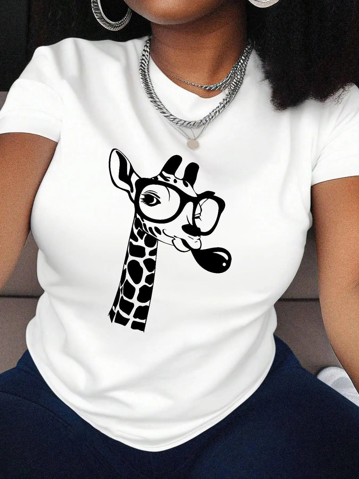 Cartoon Giraffe Print Round Neck Casual Short Sleeve Daily Vacation Outdoor Clothes All Seasons T-Shirts