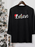 Letter Print Round Neck Casual Long Sleeve Crew Neck Fall & Winter Top Daily Wearstyle{N002}7 T-Shirts