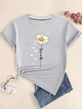 Daisy & Heart & Letter Print Round Neck Casual Short Sleeve Daily Vacation Outdoor Clothes Summer T-Shirts