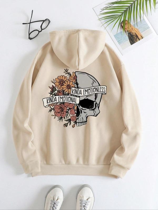 Kangaroo Pocket Drawstring Fitted Cartoon & Letter Printed Hooded Casual Comfort Top Fall T-Shirts