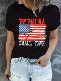 Letter & Geometric Print Round Neck Casual Short Sleeve Crew Neck Summer Top Daily T-Shirts