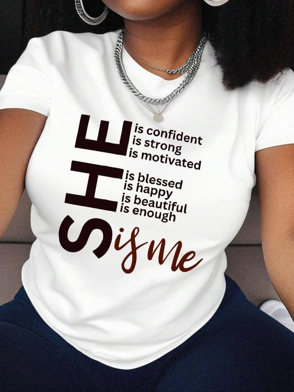Letter Print Round Neck Casual Short Sleeve Crew Neck Summer Top Daily T-Shirts
