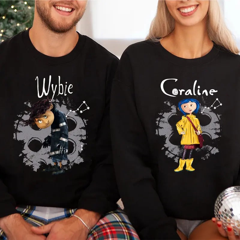 Wybie Coraline Couple Couple Cute Coraline Valentine Movie Shirt Coraline Yellow Coat T-Shirts
