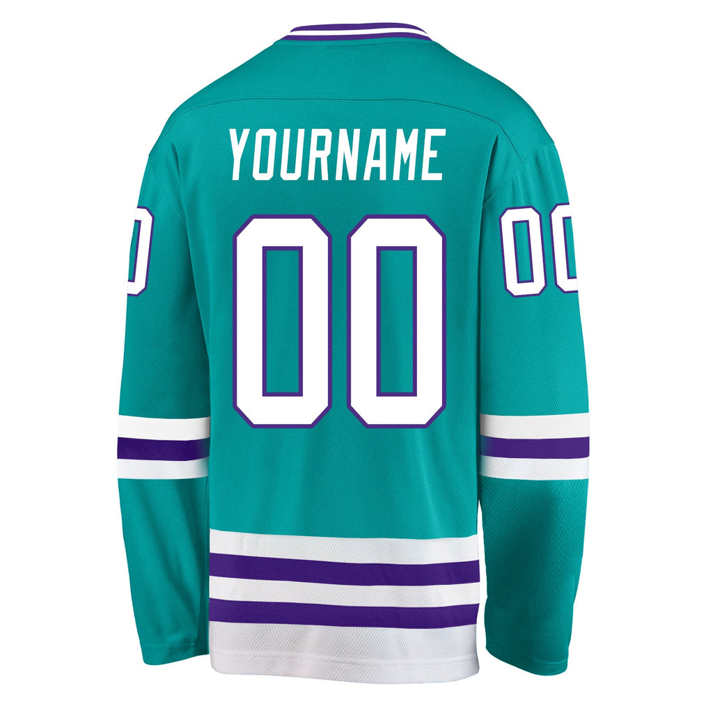 Custom Aqua White-Purple Hockey Jersey