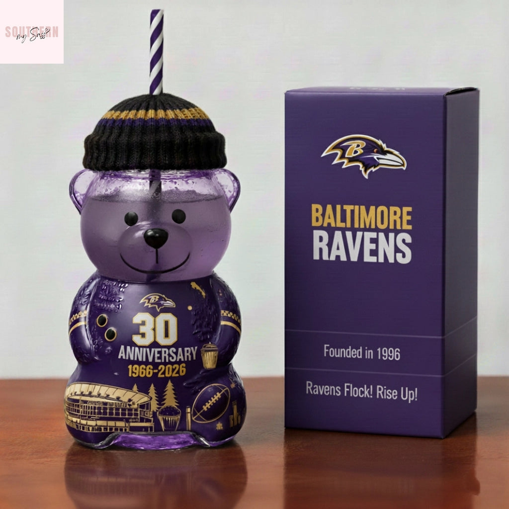 Baltimore Ravens 30th Anniversary Bear Glass Cup